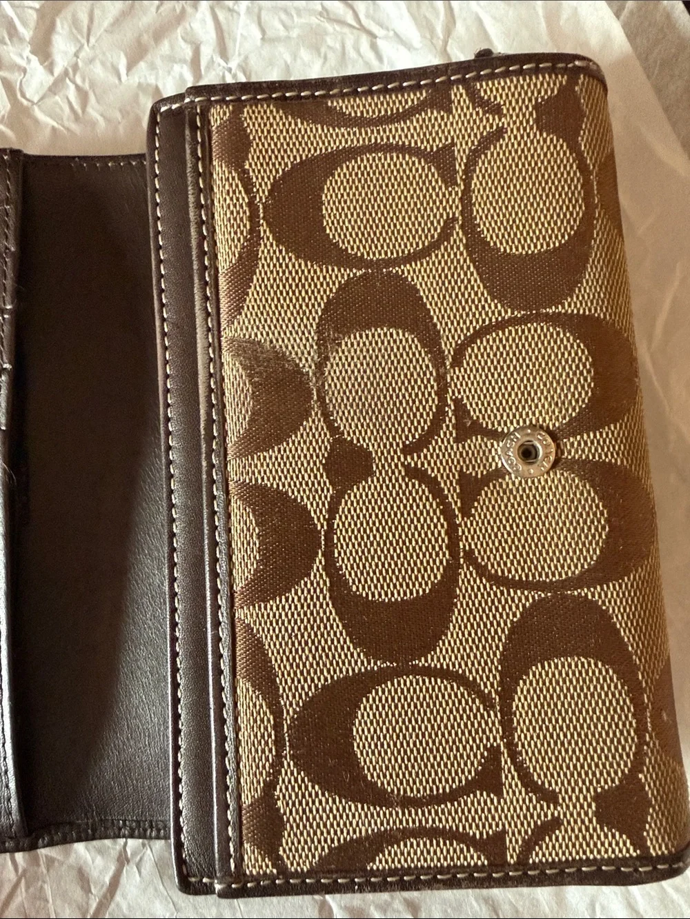 Coach Small Signature Canvas Wallet in Khaki and Brown